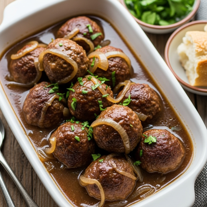 Boulettes sauce brune style soupe à l’oignon – 300 g (1 portion)