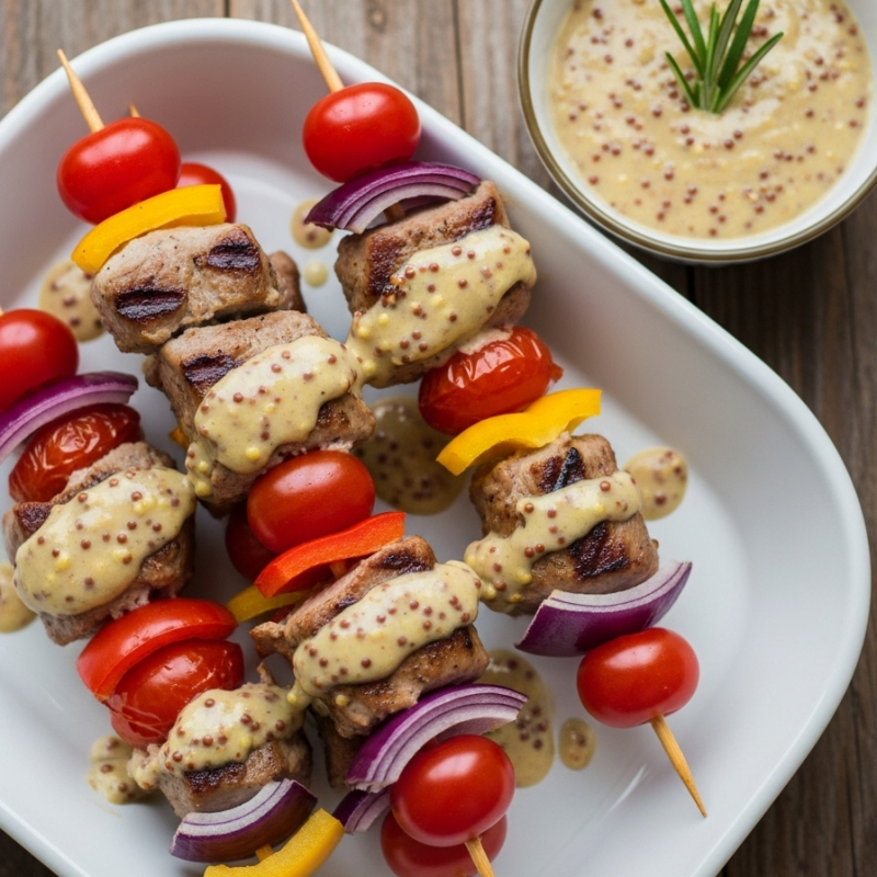 Brochette de porc tomate et dijonnaise – 300 g (1 portion)