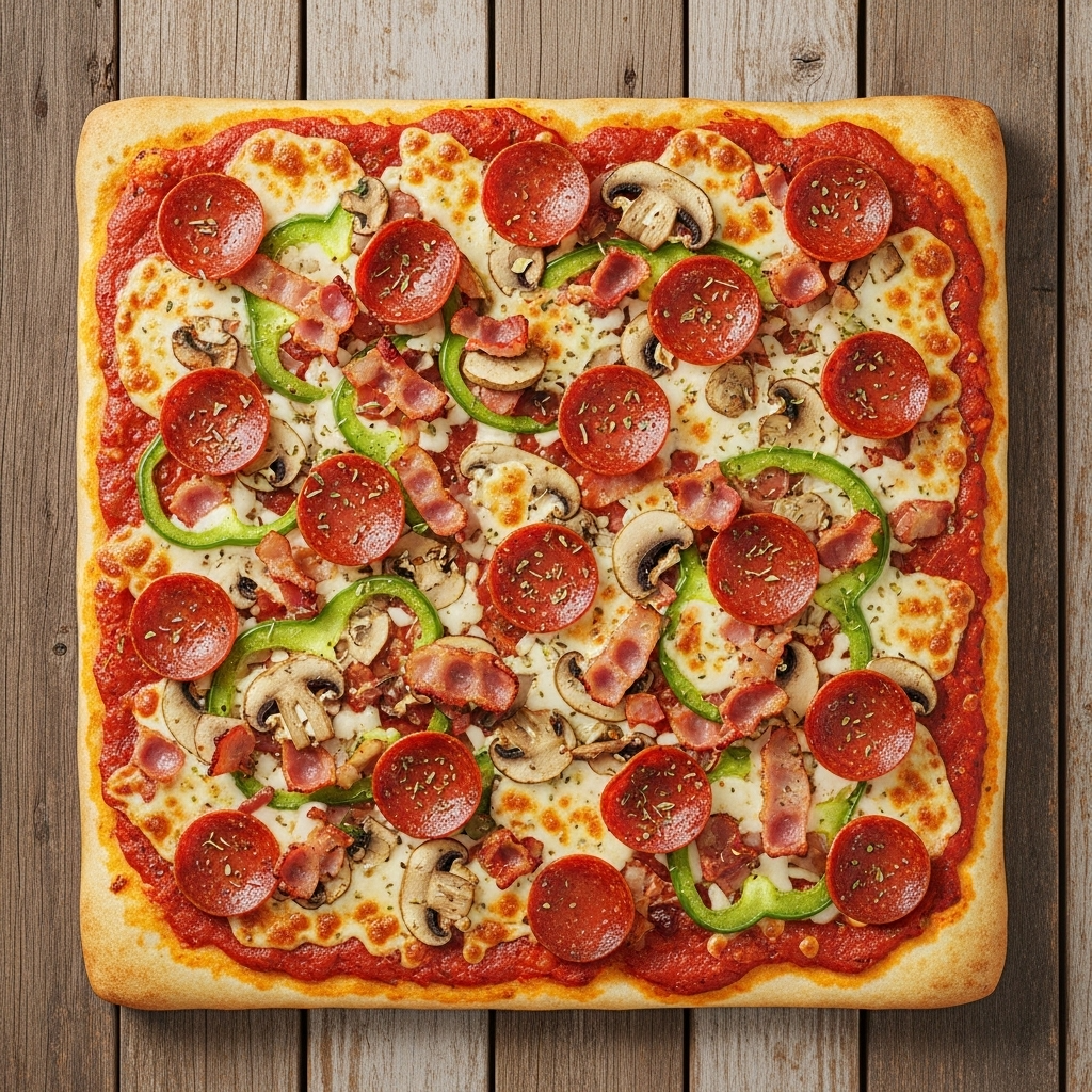 Pizza 3 viandes - pâtes carré 9x9