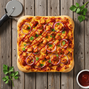Pizza poulet BBQ – pâte carrée 9x9